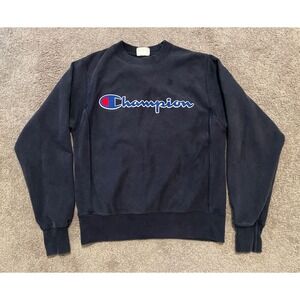 Champion‎ Reverse Weave Sweater Mens Size Small Big Spellout Blue